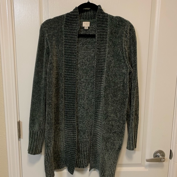 green chenille cardigan